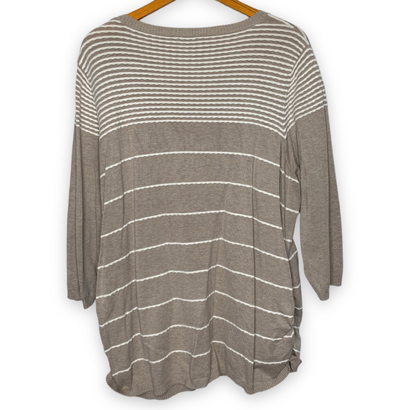 3/$20 AVENUE plus size brown striped ruched side lightweight sweater SZ 22/24 - Picture 2 of 7